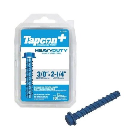TAPCON Tapcon Concrete Screw, 3/8" Dia., 2-1/4 in. L, Steel 10 PK 11441